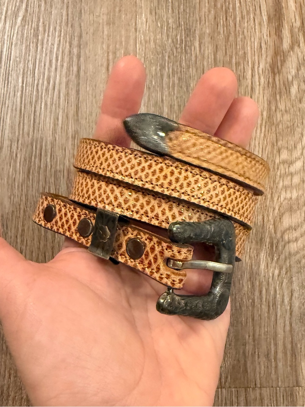 Vintage Max Lang Sterling Silver 925 Karung Snake Skin Western Mexico Tan Brown